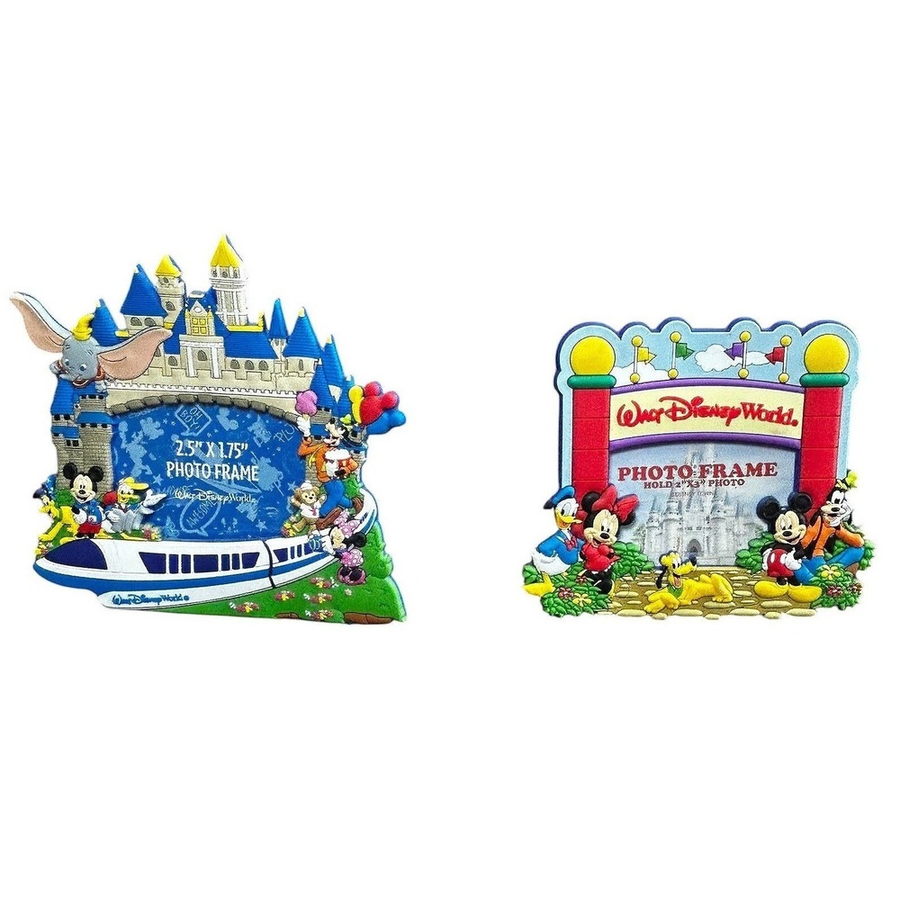 Walt Disney World Magnetic Photo Frames Set Mickey Minnie Castle Monorail 3D NEW